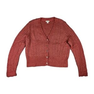 Sundance Womens XL Cardigan Catalog Cropped Orange Leanna Pointelle Open Knit